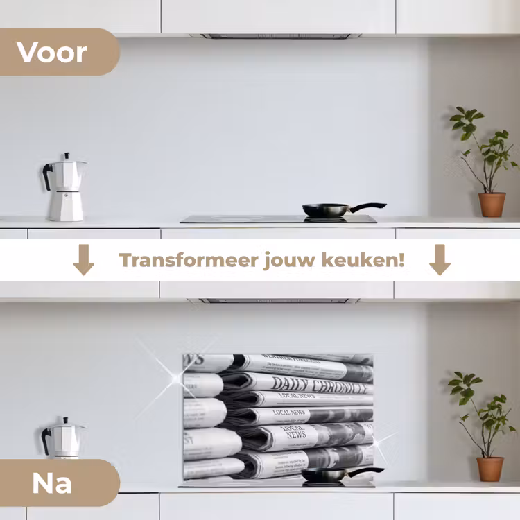 Spatscherm keuken - Krant - Stapel - Nieuws - Zwart-wit - Media — 3