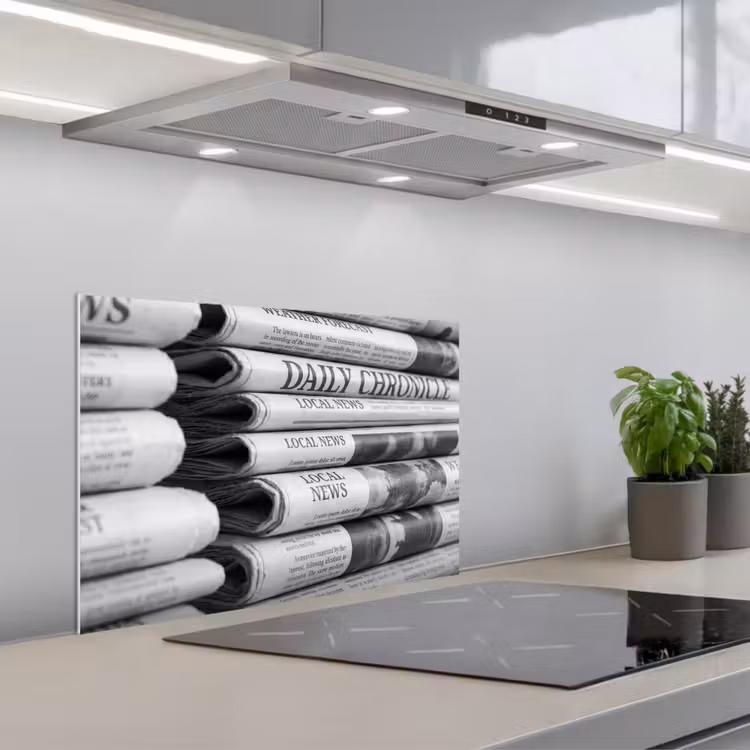 Spatscherm keuken - Krant - Stapel - Nieuws - Zwart-wit - Media — 5