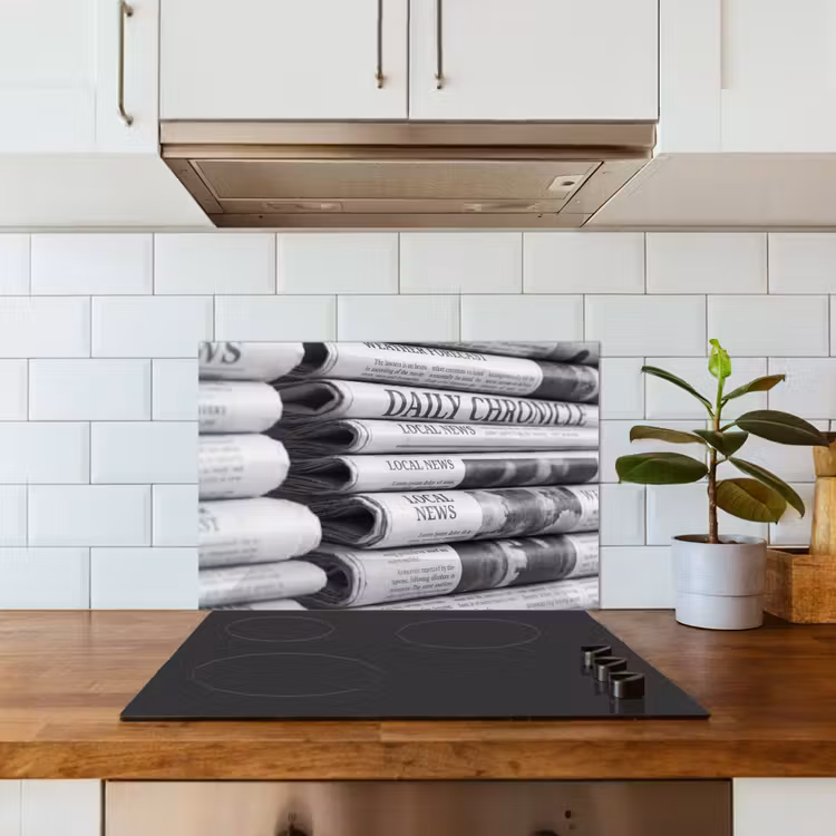 Spatscherm keuken - Krant - Stapel - Nieuws - Zwart-wit - Media — 6