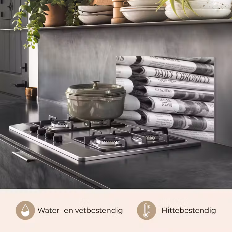 Spatscherm keuken - Krant - Stapel - Nieuws - Zwart-wit - Media — 7