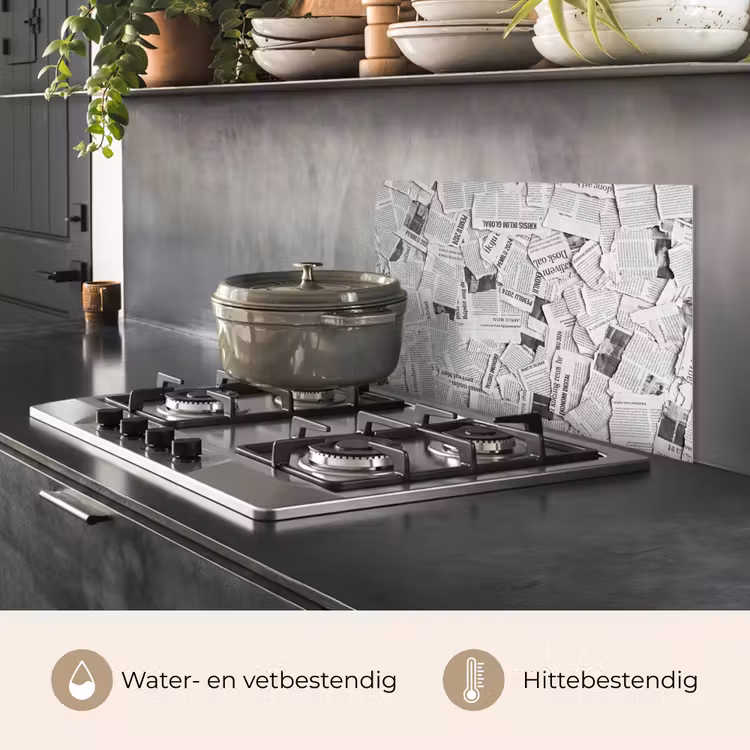 Spatscherm keuken - Krant - Versnipperd - Textuur - Zwart-wit - Abstract — 7