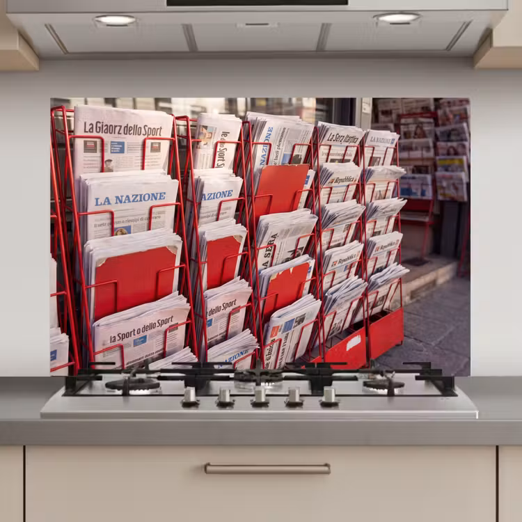Spatscherm keuken - Kranten - Rek - Stedelijk - Dagelijks leven - Rood — 1