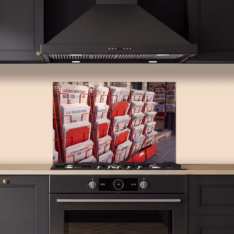 Spatscherm keuken - Kranten - Rek - Stedelijk - Dagelijks leven - Rood — 2