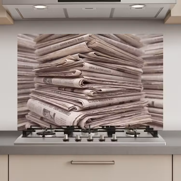 Spatscherm keuken - Kranten - Stapel - Nieuws - Vintage - Beige — 1