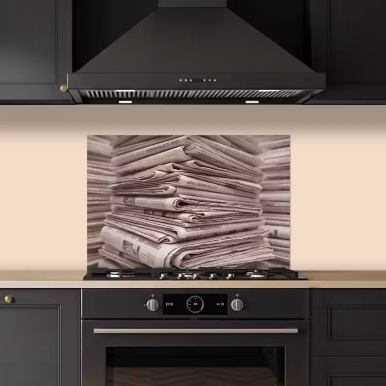 Spatscherm keuken - Kranten - Stapel - Nieuws - Vintage - Beige — 2