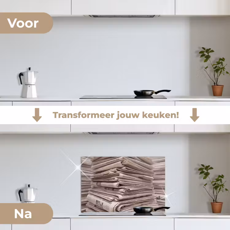 Spatscherm keuken - Kranten - Stapel - Nieuws - Vintage - Beige — 3