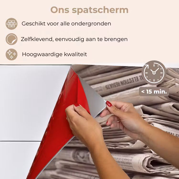 Spatscherm keuken - Kranten - Stapel - Nieuws - Vintage - Beige — 4