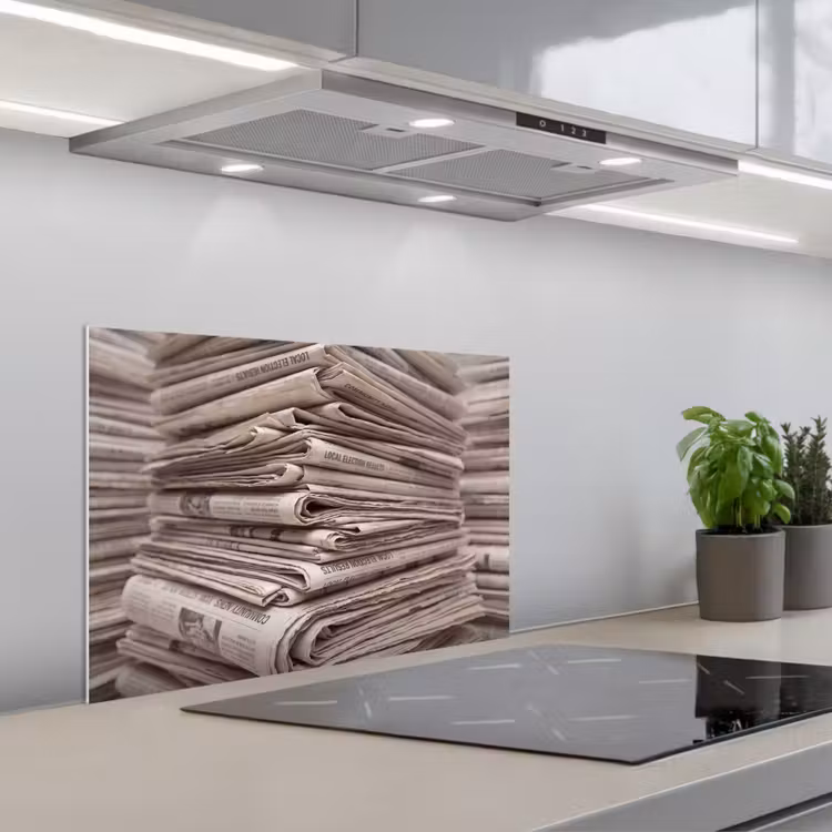 Spatscherm keuken - Kranten - Stapel - Nieuws - Vintage - Beige — 5