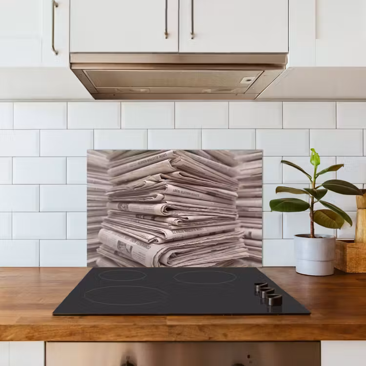 Spatscherm keuken - Kranten - Stapel - Nieuws - Vintage - Beige — 6