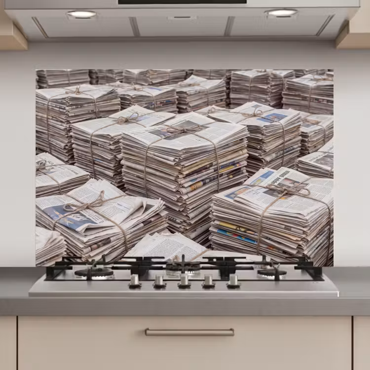 Spatscherm keuken - Kranten - Stapels - Touw - Informatie - Vintage — 1