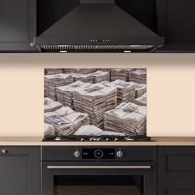 Spatscherm keuken - Kranten - Stapels - Touw - Informatie - Vintage — 2