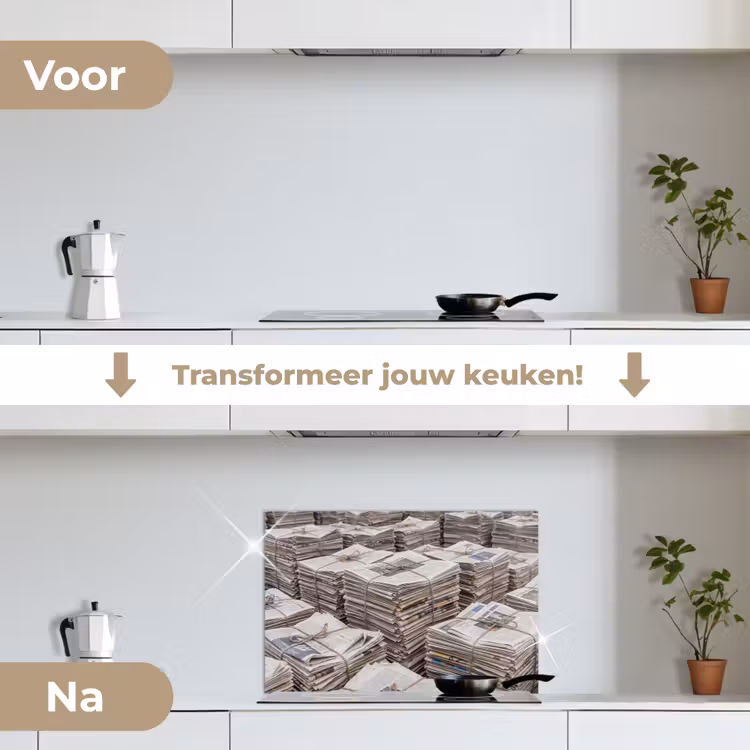 Spatscherm keuken - Kranten - Stapels - Touw - Informatie - Vintage — 3
