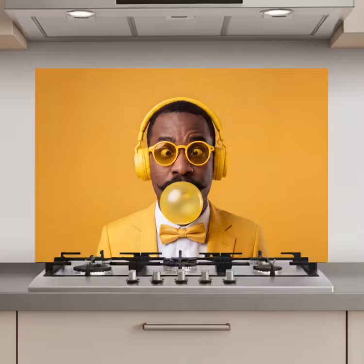 Spatscherm keuken - Man - Bubblegum - Portret - Geel - Modern — 1