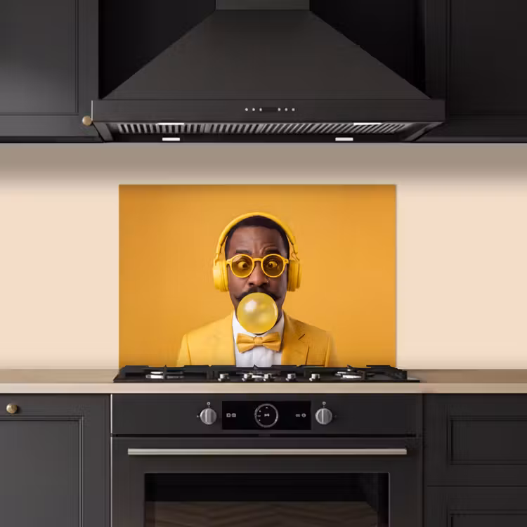 Spatscherm keuken - Man - Bubblegum - Portret - Geel - Modern — 2