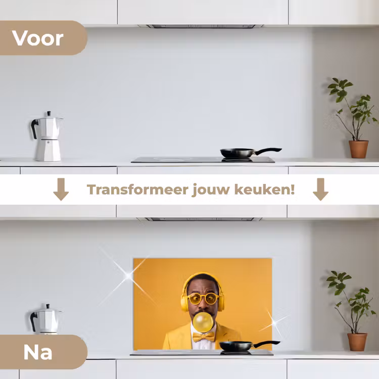 Spatscherm keuken - Man - Bubblegum - Portret - Geel - Modern — 3
