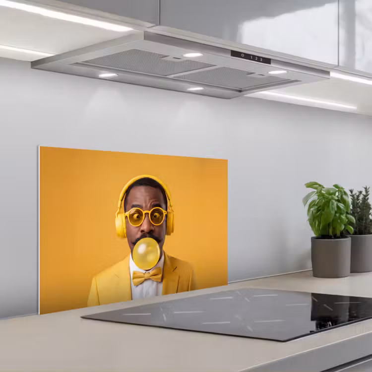 Spatscherm keuken - Man - Bubblegum - Portret - Geel - Modern — 5