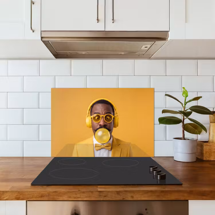 Spatscherm keuken - Man - Bubblegum - Portret - Geel - Modern — 6