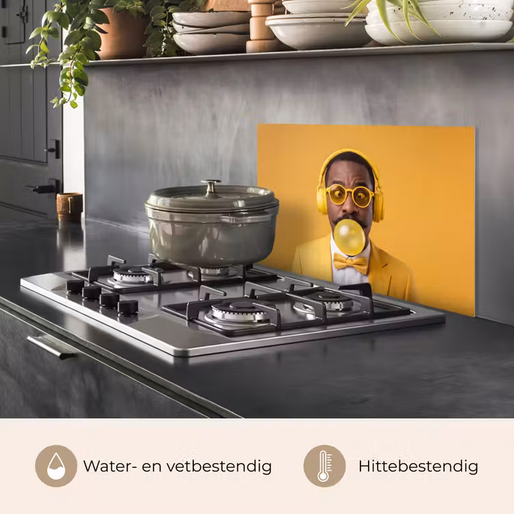 Spatscherm keuken - Man - Bubblegum - Portret - Geel - Modern — 7