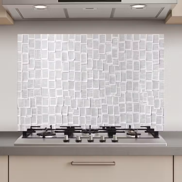Spatscherm keuken - Papier - Overlappend - Textuur - Modern - Wit — 1