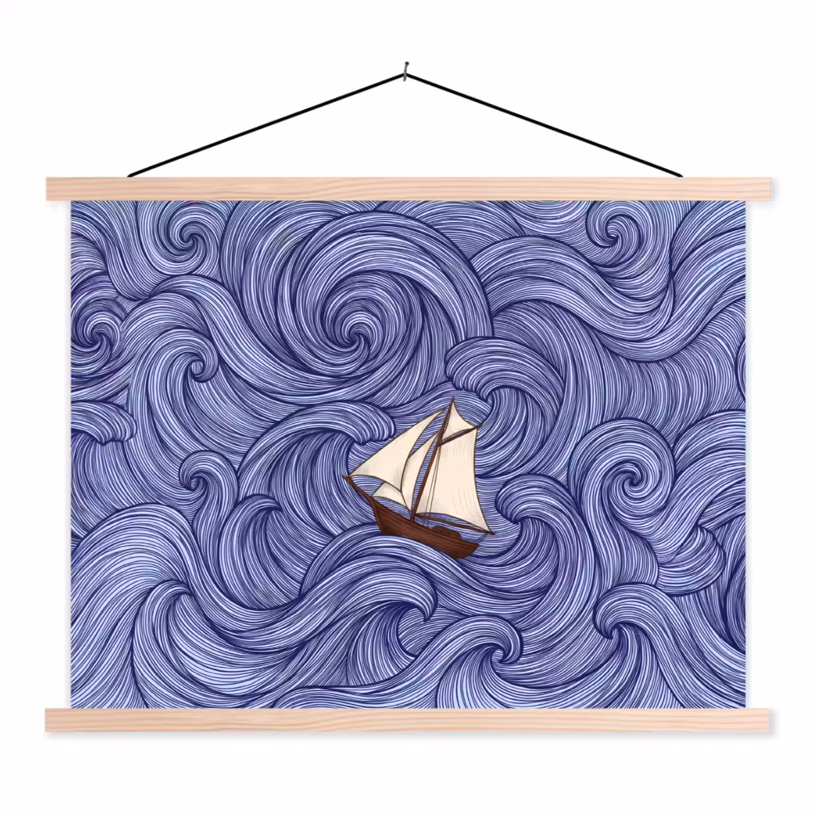 Schoolplaat - Schip - Golven - Zee - Illustratie - Blauw — 1
