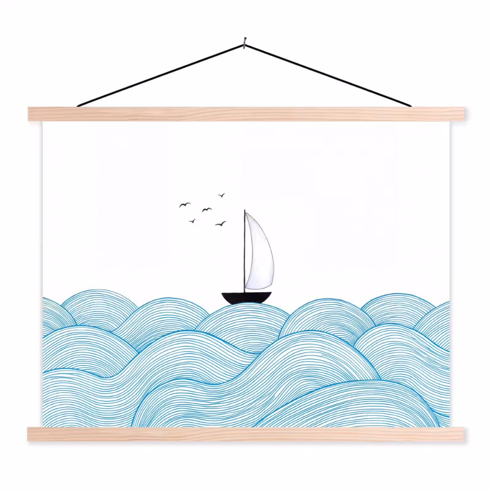 Schoolplaat - Zeilboot - Golven - Zee - Illustratie - Blauw — 1