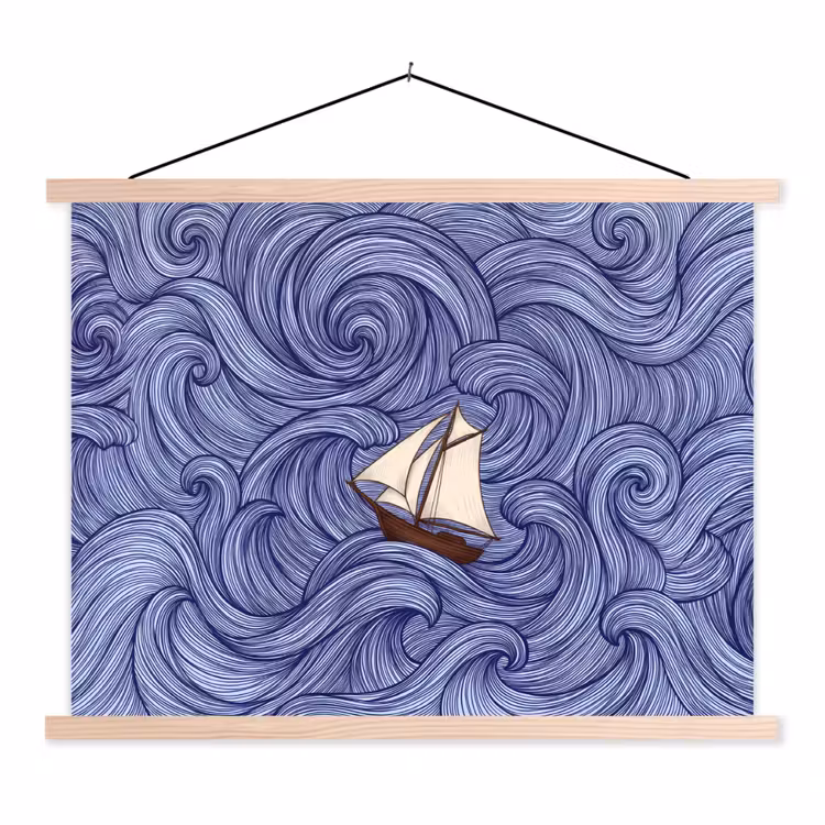 Schoolplaat - Schip - Golven - Zee - Illustratie - Blauw — 1
