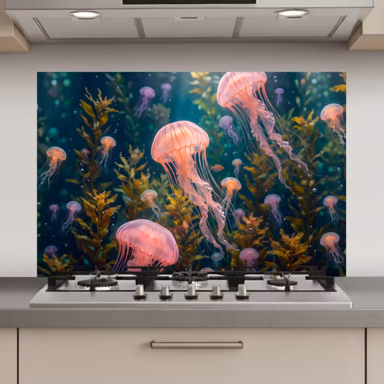 Spatscherm keuken - Kwal - Roze - Onderwater - Zeeleven - Dieren — 1