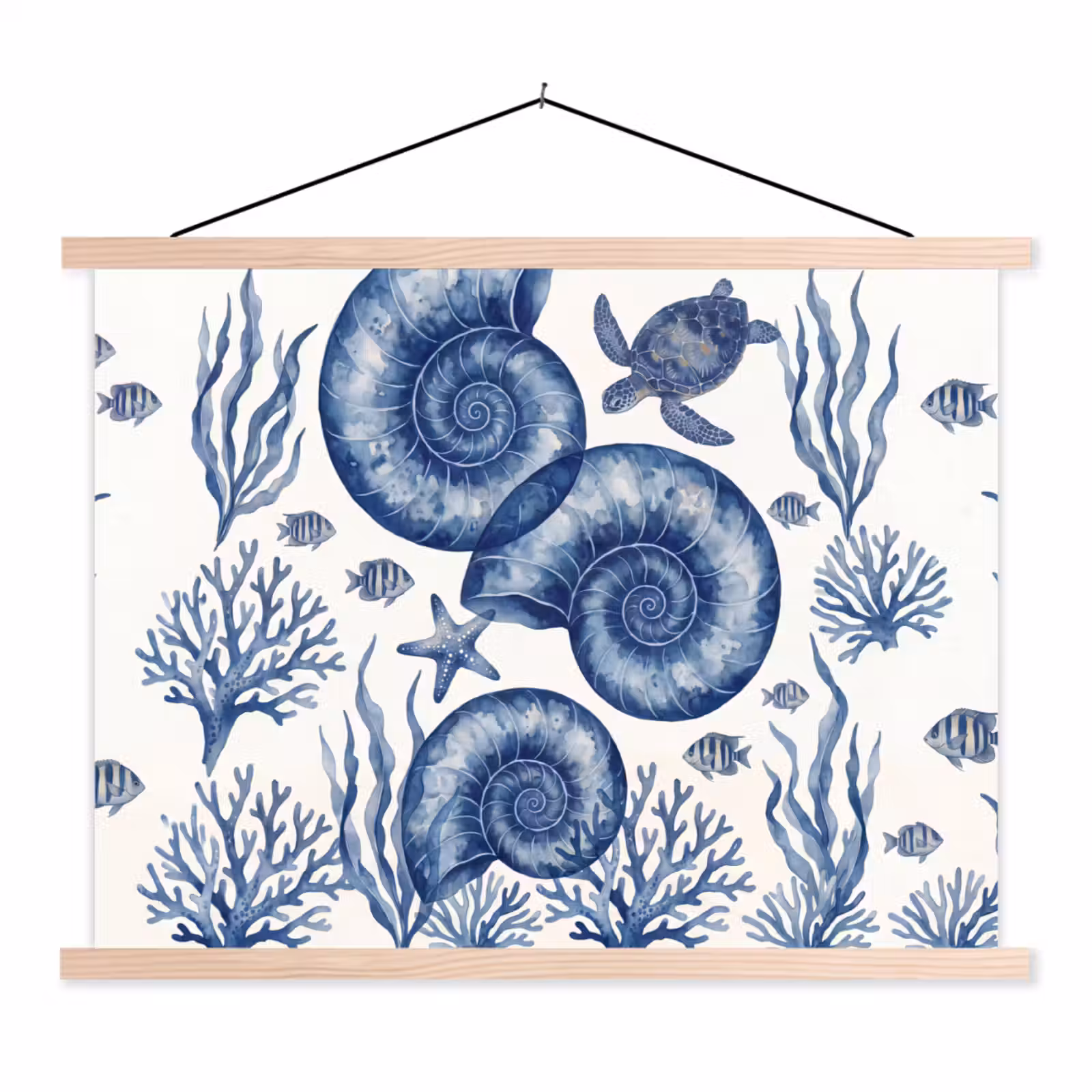 Schoolplaat - Schelp - Spiraal - Zeeleven - Aquarel - Blauw — 1