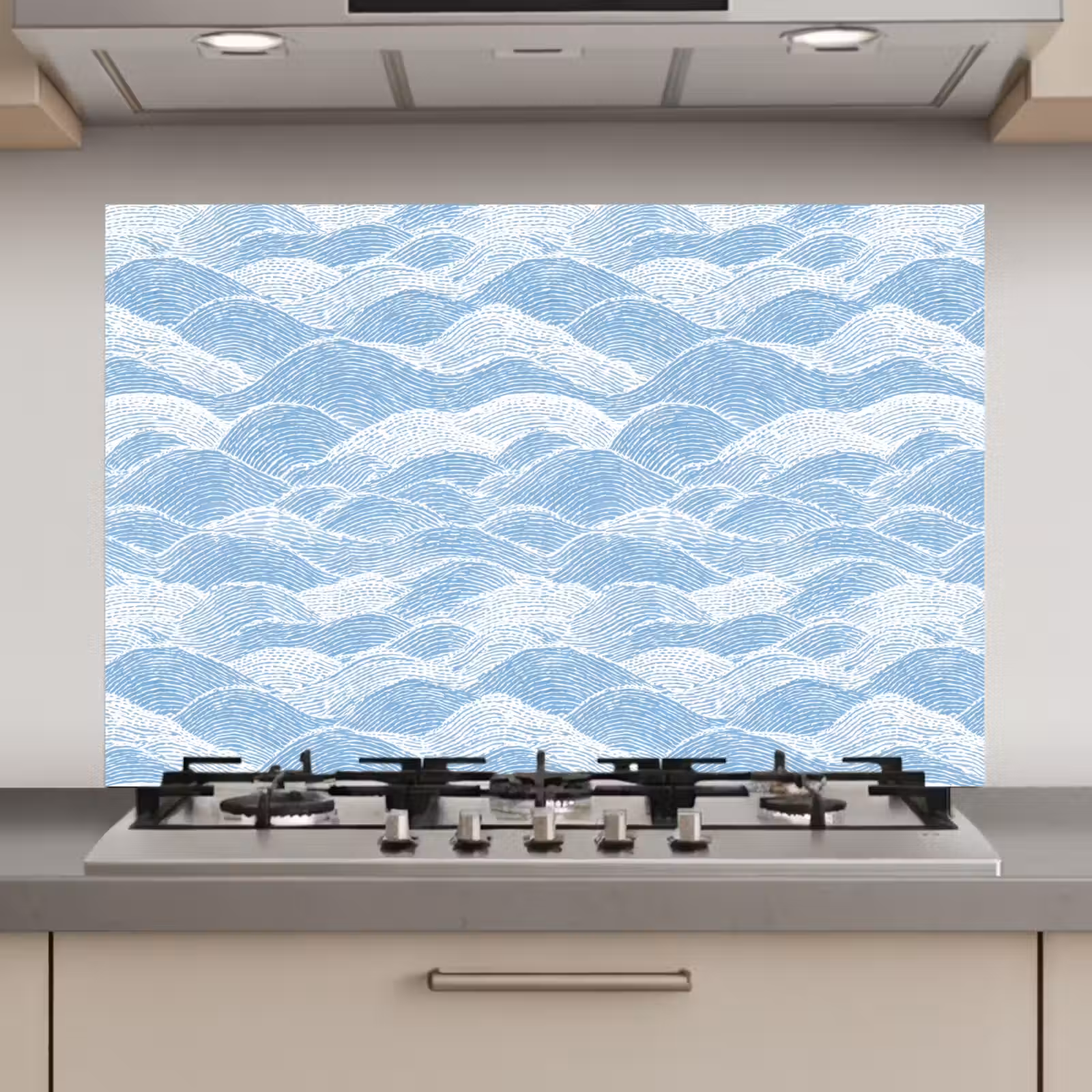 Spatscherm keuken - Blauw - Wit - Golven - Getekend — 1