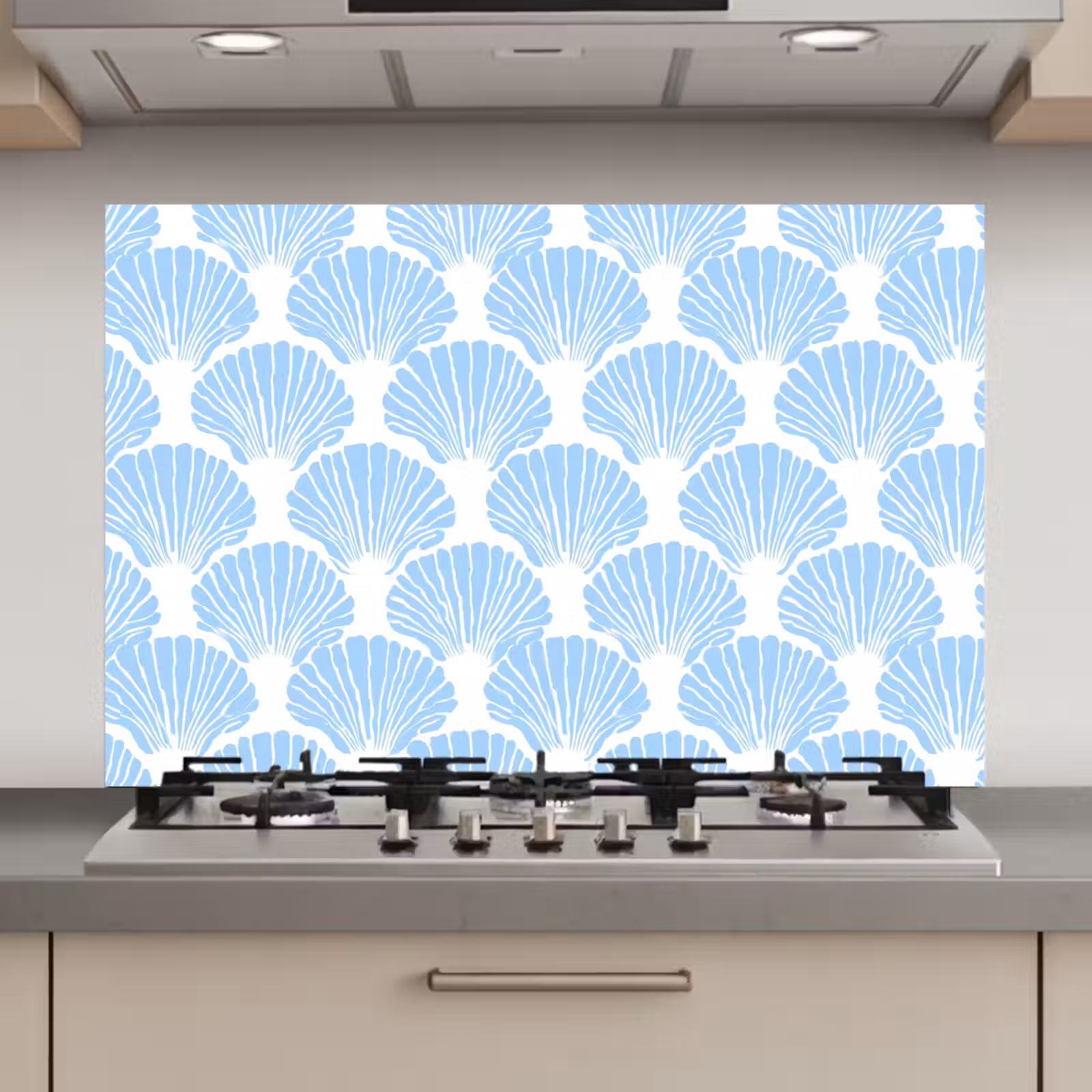 Spatscherm keuken - Blauw - Wit - Schelpen - Grafisch - Structuur — 1