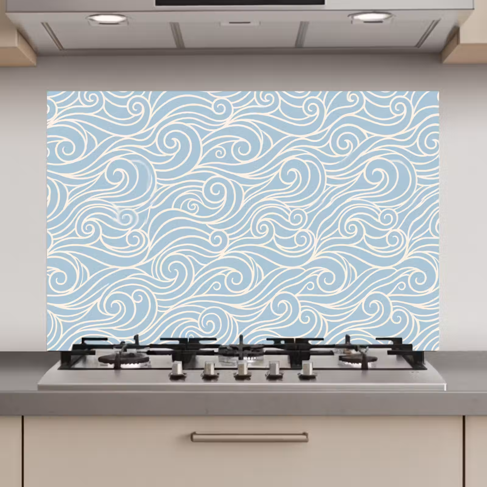 Spatscherm keuken - Golf - Abstract - Natuur - Modern - Blauw — 1