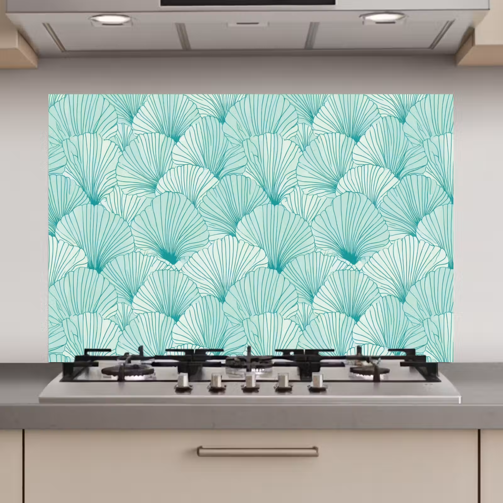Spatscherm keuken - Groen - Wit - Ginko - Getekend - Textuur — 1