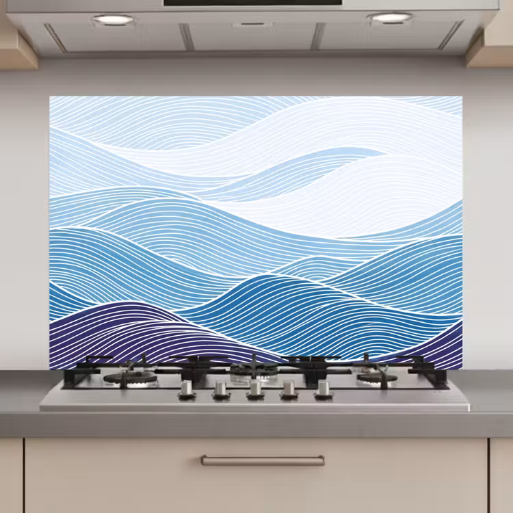 Spatscherm keuken - Abstract - Golven - Patroon - Blauw - Modern — 1