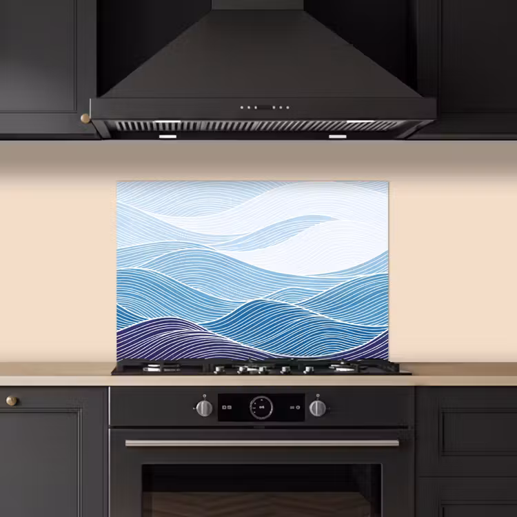 Spatscherm keuken - Abstract - Golven - Patroon - Blauw - Modern — 2