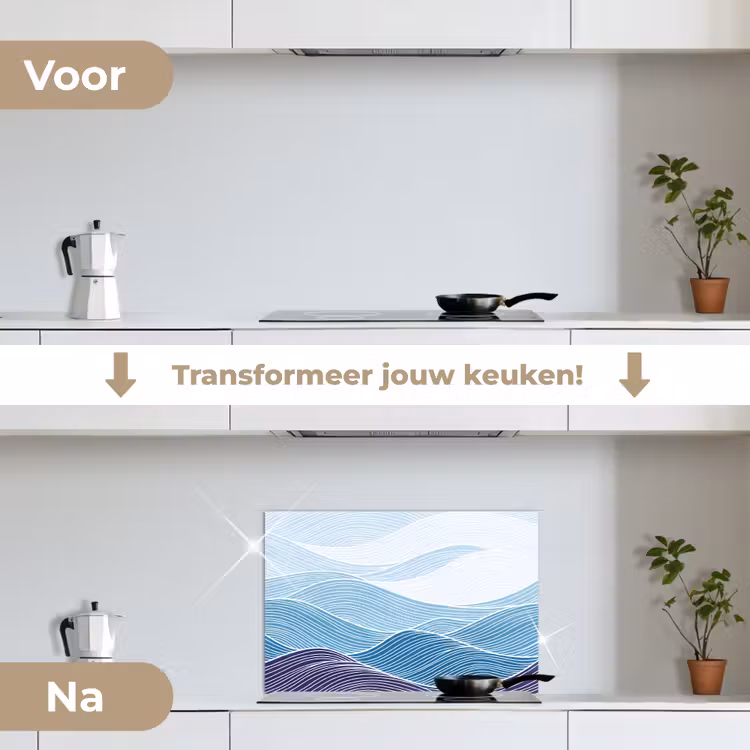 Spatscherm keuken - Abstract - Golven - Patroon - Blauw - Modern — 3