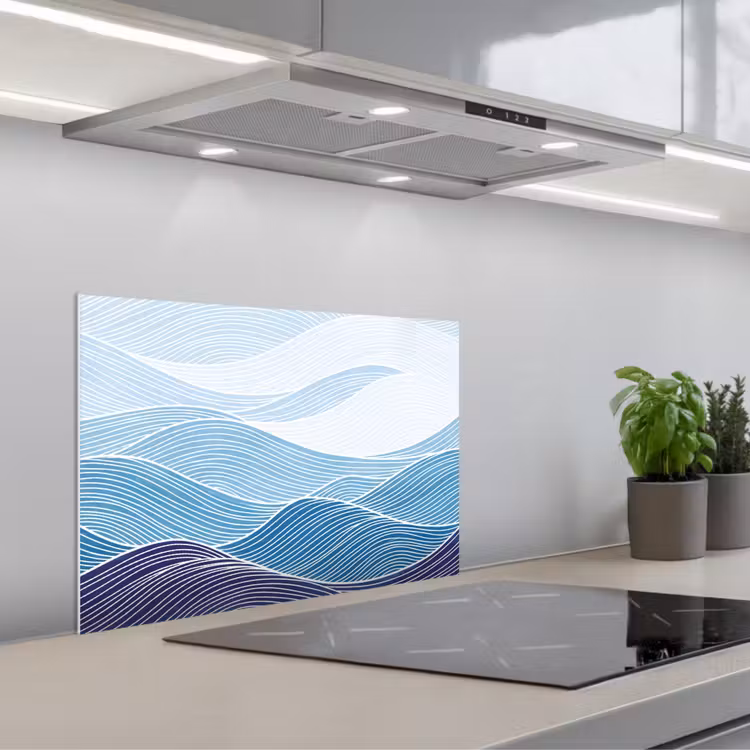Spatscherm keuken - Abstract - Golven - Patroon - Blauw - Modern — 5
