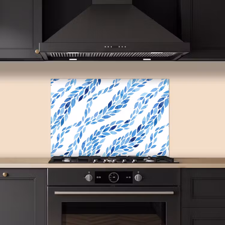 Spatscherm keuken - Bladeren - Aquarel - Patroon - Modern - Blauw — 2