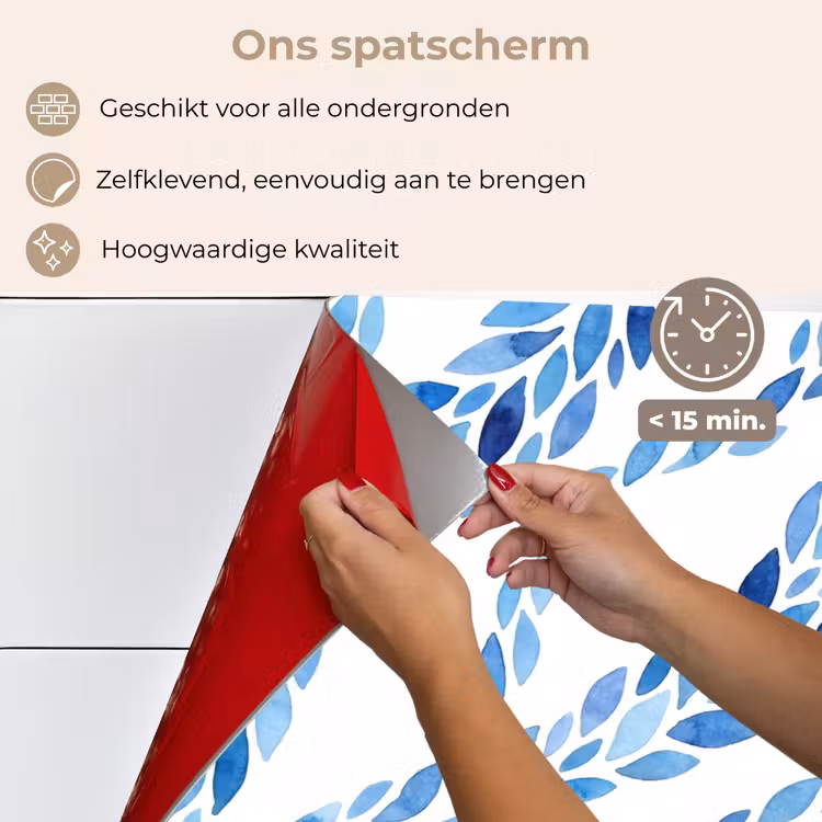 Spatscherm keuken - Bladeren - Aquarel - Patroon - Modern - Blauw — 4