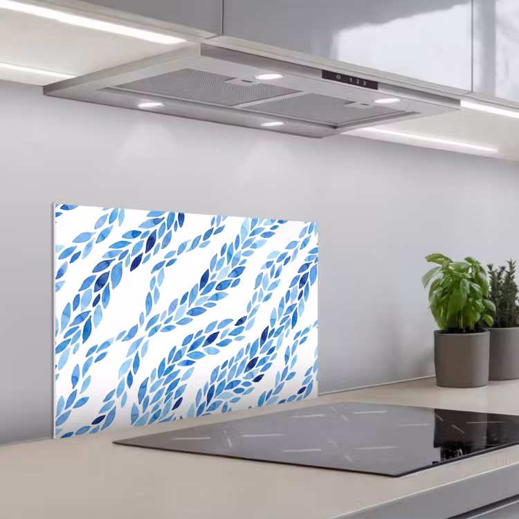 Spatscherm keuken - Bladeren - Aquarel - Patroon - Modern - Blauw — 5