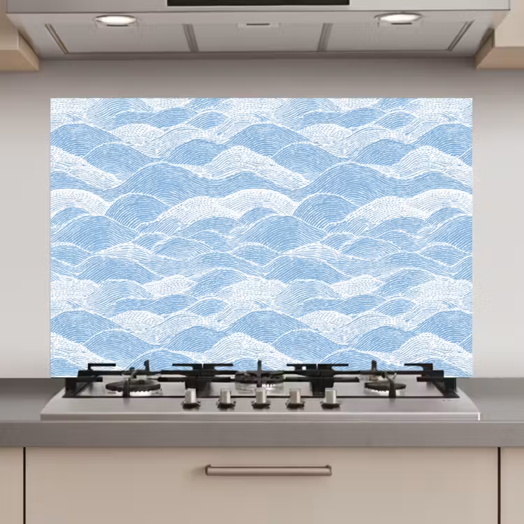 Spatscherm keuken - Blauw - Wit - Golven - Getekend — 1