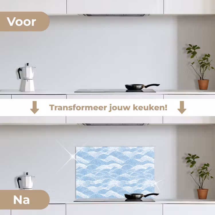 Spatscherm keuken - Blauw - Wit - Golven - Getekend — 3