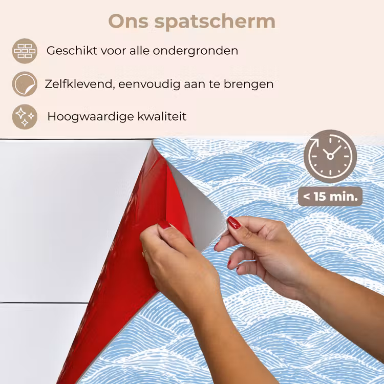 Spatscherm keuken - Blauw - Wit - Golven - Getekend — 4