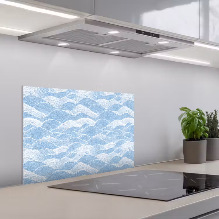 Spatscherm keuken - Blauw - Wit - Golven - Getekend — 5