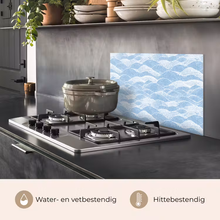 Spatscherm keuken - Blauw - Wit - Golven - Getekend — 7
