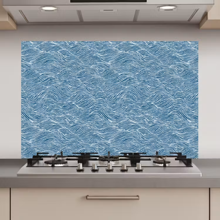 Spatscherm keuken - Blauw - Wit - Golven - Getekend - Textuur — 1