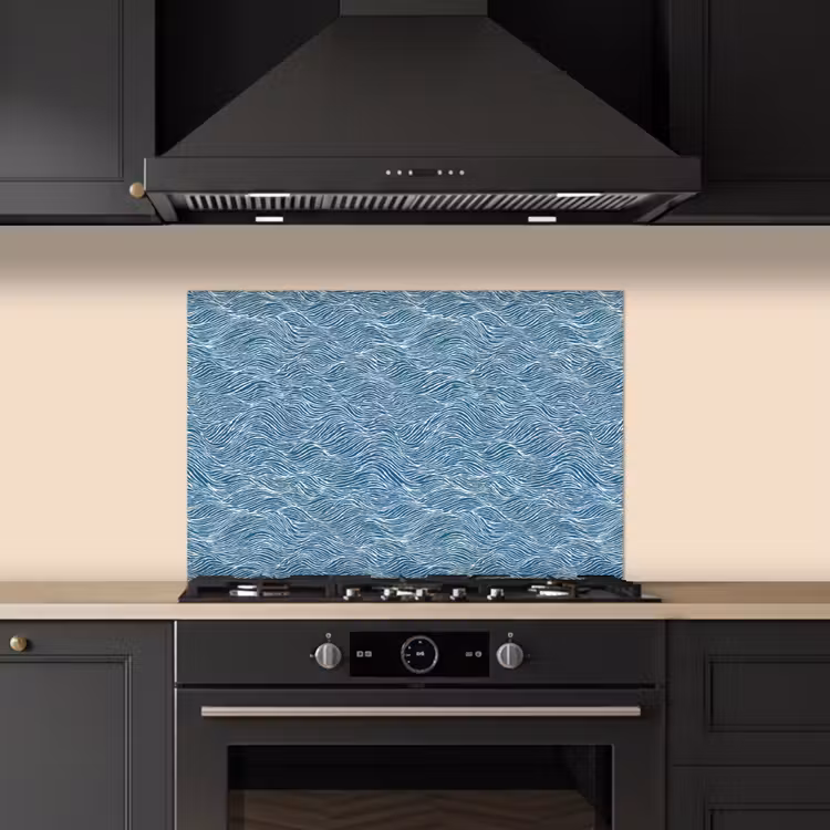 Spatscherm keuken - Blauw - Wit - Golven - Getekend - Textuur — 2