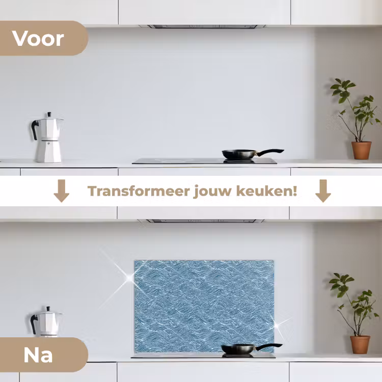 Spatscherm keuken - Blauw - Wit - Golven - Getekend - Textuur — 3
