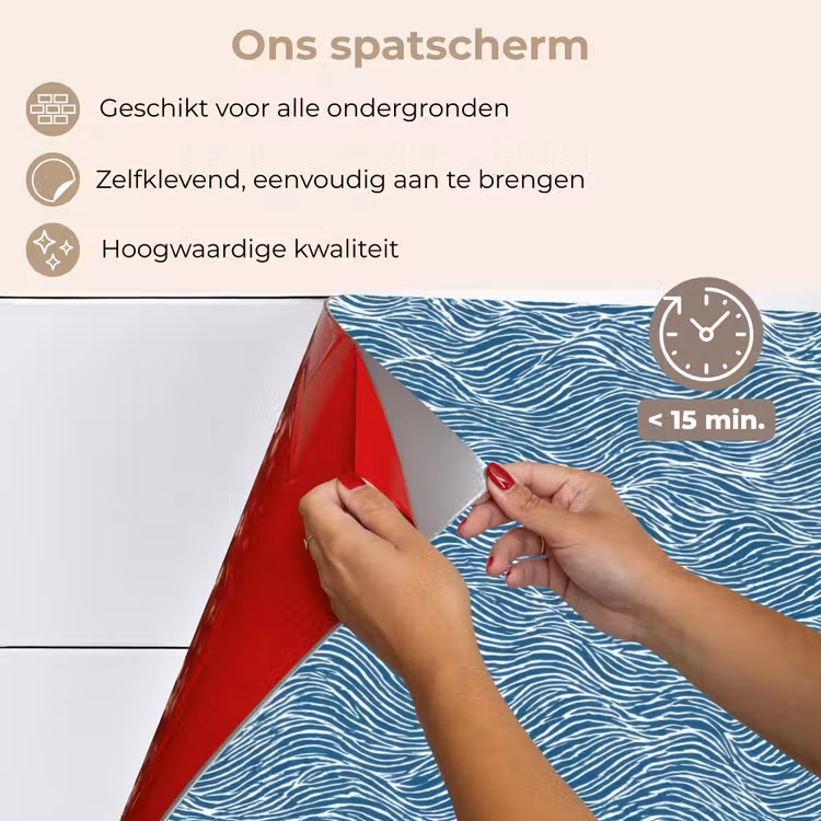 Spatscherm keuken - Blauw - Wit - Golven - Getekend - Textuur — 4