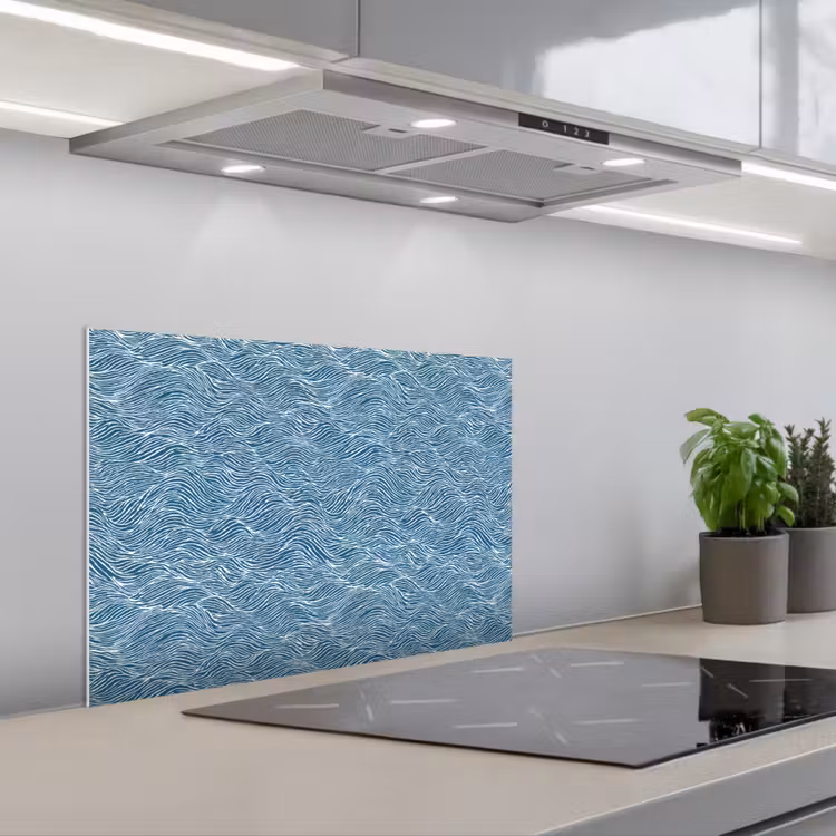 Spatscherm keuken - Blauw - Wit - Golven - Getekend - Textuur — 5