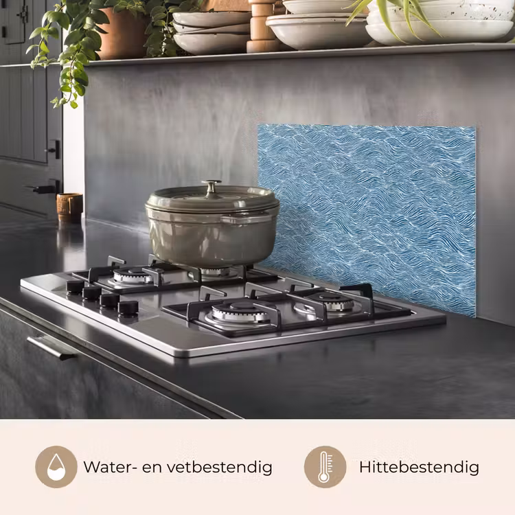 Spatscherm keuken - Blauw - Wit - Golven - Getekend - Textuur — 7